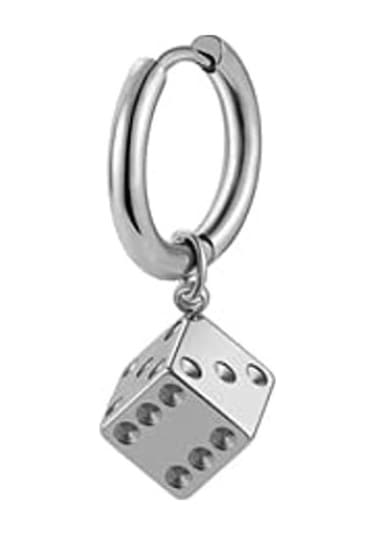 Chavin Gri Çelik Sallantılı Zar Bayan Erkek Tek Küpe et03by Beyaz
