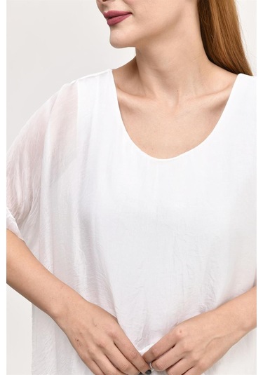 İtalyan 2 Beden İnce Gösteren Yarım Kol Kat Kat Ipek Elbise Beyaz