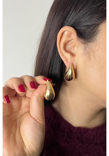 Gold Kaplama Damla Model Çelik Küpe Gold