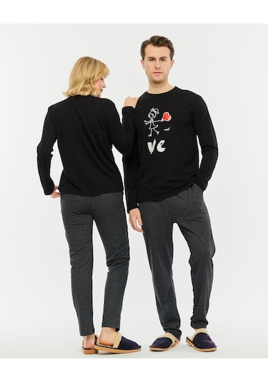 Bella Dossi Çiftlere Özel Kombin Love Pijama Takımı Siyah