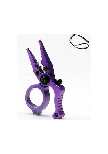 Kilitli Alüminyum Mini Olta Pensi - Halka Açıcı, Misina Makası, Çok Amaçlı Balıkçılık Aleti Koyu Menekşe