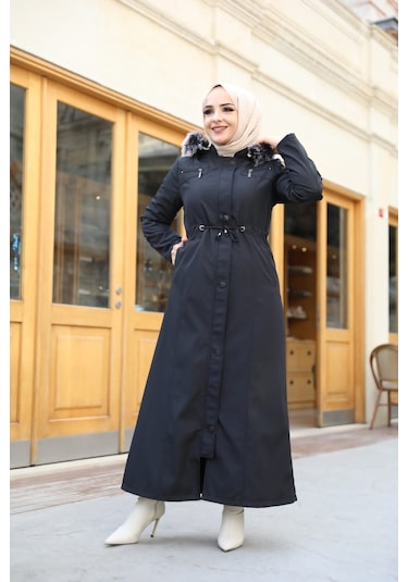 BATTAL  BÜYÜK BEDEN KADIN İÇİ TAMAMEN KÜRKLÜ PARDESÜ & MONT Siyah