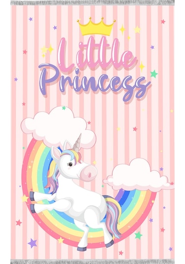 Gökkuşağı Unicorn Çocuk Odası Halısı Pembe