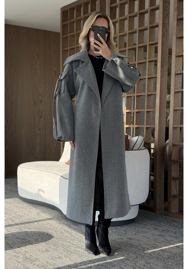 Gri Kolları Cep Detaylı Premium Kaban - 408033 Gri