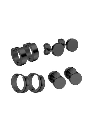 Ehediye Chavin Siyah Çelik 4 Takım Bayan Erkek Küpe Dy99