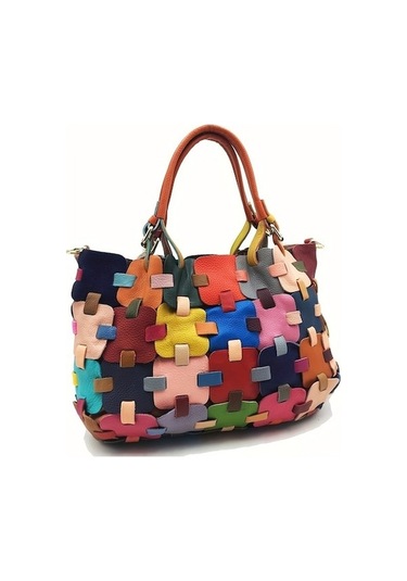 Didadodo Renkli Patchwork Küçük Boy Büyük Kapasiteli Tote Çanta Çok Renkli