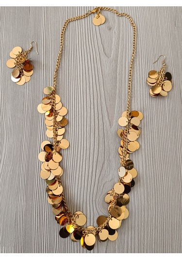 Pullu Tasarım Kolye Küpe Gold