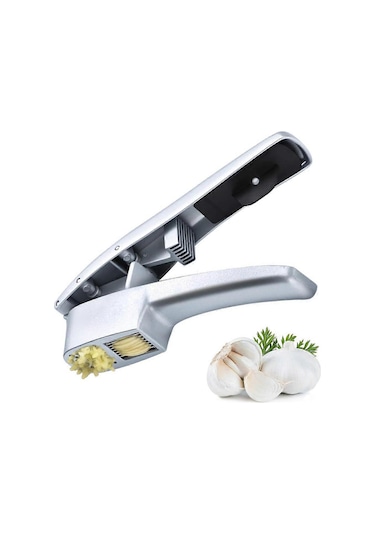 2'si 1 Arada Sarımsak Kıyma Aleti, Hızlı Dilimleme Ve Ezme İçin Çift İşlevli Sarımsak Ezici, Sıkması Kolay Sağlam Ve Ergonomik Alüminyum Alaşımlı Pres Seti Siyah