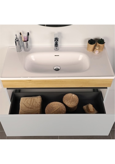 Kobos Harmony 100 Cm Banyo Dolabı Seti Bianco + Meguro Beyaz
