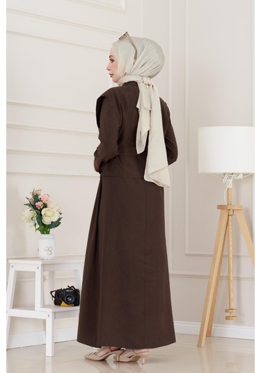 Tensel Yelekli Asel Elbise-kahverengi-5043 Kahverengi