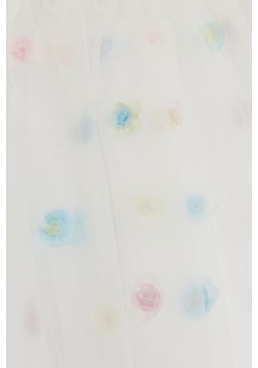 Breeze Kız Çocuk Tütü Etek Renkli Çiçek İşlemeli 4-8 Yaş, Beyaz-beyaz Beyaz