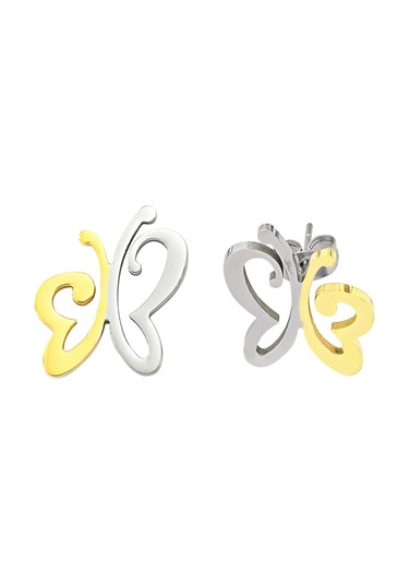 Altın Kaplama Çift Renkli Antiallerjik 316L Çelik Küpe Çok Renkli