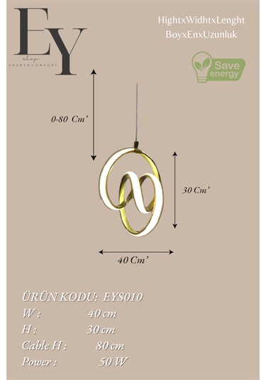 Ey Shop Gold Venüs Model 3 Renk Led Kumandalı Avize Gold