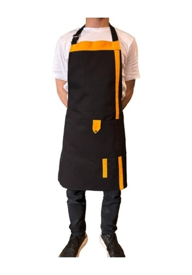 Model 2 Renkli Boyundan Askılı Mutfak,garson,barista Önlüğü Siyah-sarı