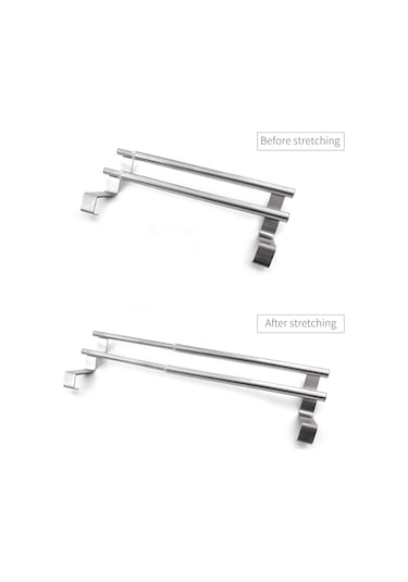 Dofolink Gümüş Paslanmaz Çelik Genişletilebilir Dolap Arkaçlı İki Barlı Havlu Rakusu 26.5-40cm - Küçük Mekanlar İçin Konforlu Saklama Diğer