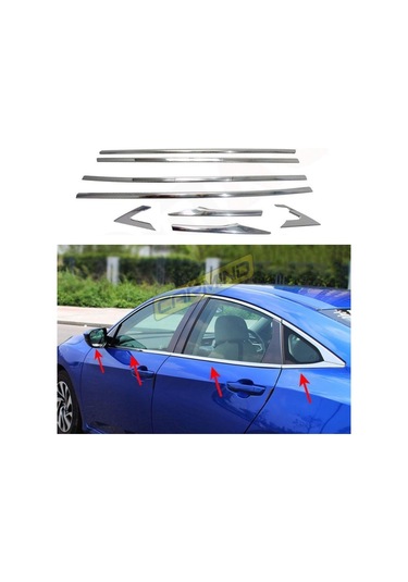 Honda Civic Fc5 Krom Cam Çerçevesi Set 2016 Sonrası 8 Parça