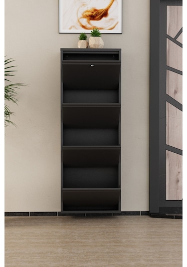 Kilitli 4 Kapaklı Metal Ayakkabılık Antrasit Antrasit