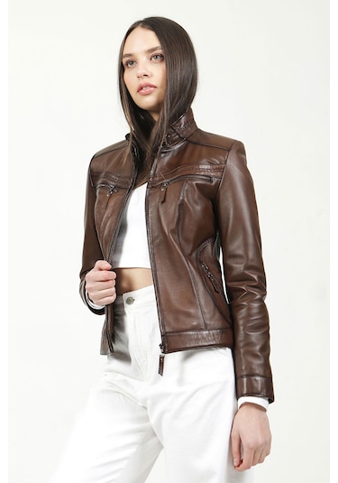 Dericlub Yb-2107 Gerçek Deri Kadın Mont Camel