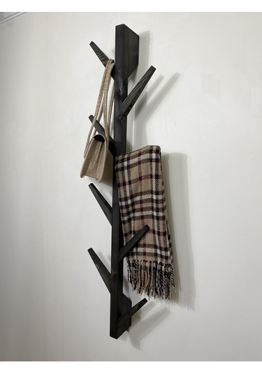 Doğal Ahşap Vestiyer, Dekoratif 10 Askılı Portmanto, Siyah Diğer