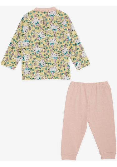 Breeze Kız Bebek Pijama Takımı Çiçek Desenli Tavşancık Baskılı 4 Ay-1 Yaş, Sarı-sarı Sarı