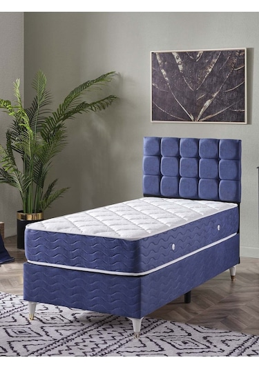 Beehanem Bengü Tek Kişilik 3lü Set Yatak+baza+başlık Jeryymavi 120 X 200