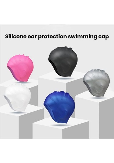 Siyah Yüzme Şapkası Kulak Koruyucu Yüzme Bonesi Ergonomik Tasarım Yüksek Elastik Cilt Dostu Tam Kaplama Uzun Saç Yüzme Bonesi Siyah