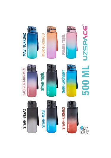 Uzspace FiftyFifty 500ml Çift Renk Softtouch FF Collection Tritan Su Matarası