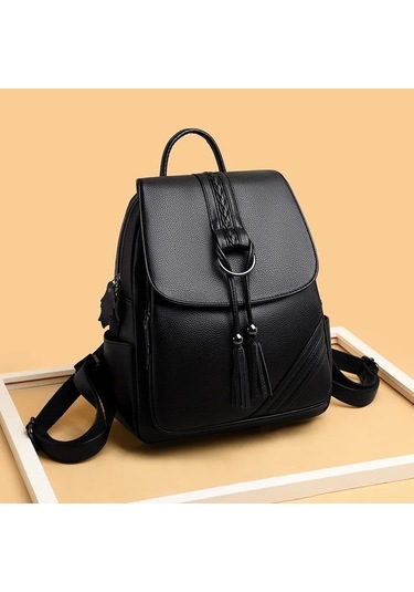 Lichen Püskül Kadın Sırt Çantaları Tasarımcı Yüksek Kaliteli Siyah