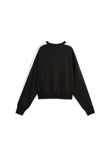 Puma T7 Over Oversized Crew Kadın Siyah Yuvarlak Yaka Sweatshirt Siyah