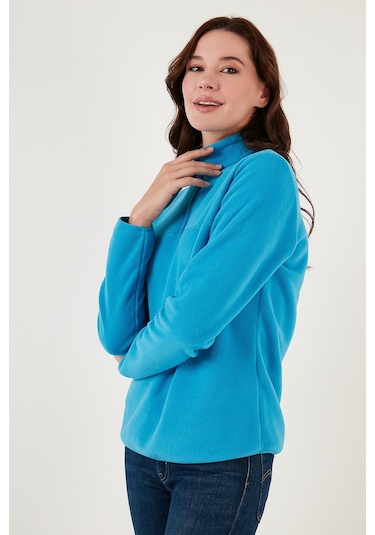 Lela Slim Fit Yumuşak Dokulu Anti-Pilling Tüylenme Yapmayan Yarım Fermuarlı Bayan Polar 5907000 Turkuaz