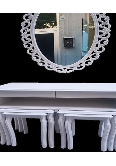 Dresuar Çift Zigon Takım Kayın Aslan Ayak Güneş Ayna Beyaz Renk Model El Yapım Beyaz