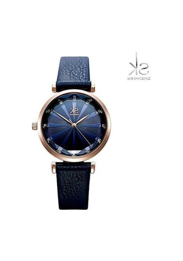 Novahub Shengke Mavi Deri Kayış Kuvars Kadın Saatleri, Yaratıcı Arama Kol, 29.5mm Yuvarlak Kadran, 3atm Su Geçirmez, Moda Ve Casual, Relogio Feminino Gümüş