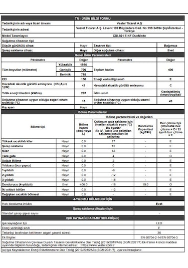 Vestel CDL801 E NF Duomode 406 L 8 Çekmeceli Dikey Derin Dondurucu