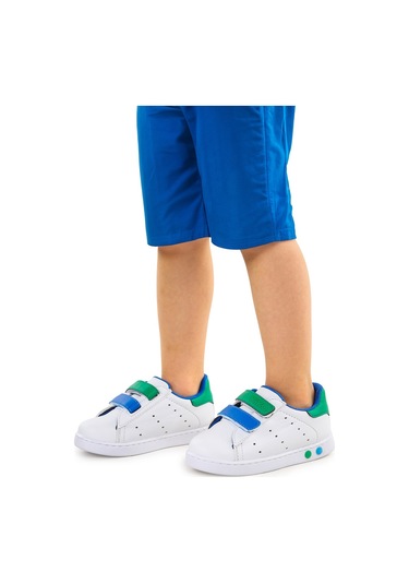 Kiko Kids Royzo Cırtlı Işıklı Erkek Bebek Spor Ayakkabı Beyaz - Mavi - Yeşil Beyaz