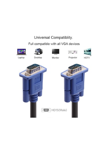 Vcom CG341AD-5.0 Mavi Konnektör Siyah 5 M VGA-M-VGA-M Kablo