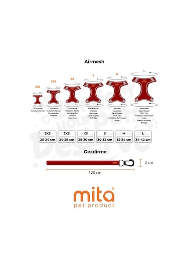 Mita Air Mesh Kedi Köpek Göğüs Tasması Çift Reflektörlü, Terletmeyen Kırmızı