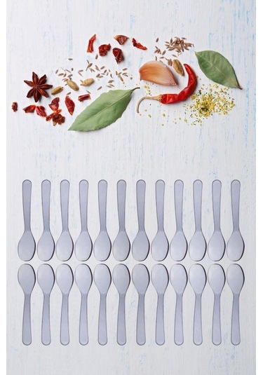 Flora 24 Lü Baharat Kaşığı Seti Plastik, Tuz Şeker Karabiber Kakao Kahve Kekik Kaşığı 24 Lü Set Şeffaf