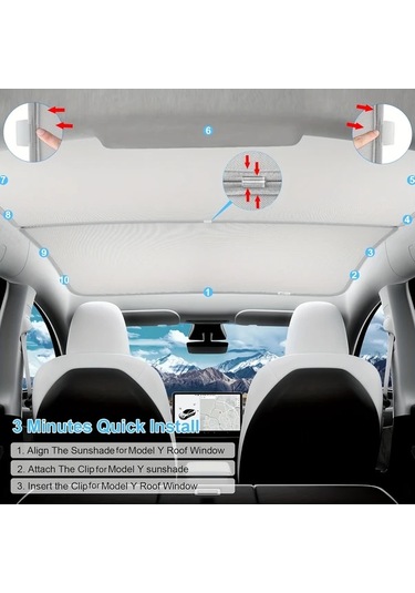 Honeybeeshop 2025 Tesla Model Y Juniper  Rengi Asılmaz Güneşlik Tavan Isı Yalıtımlı Cam Güneşliği -