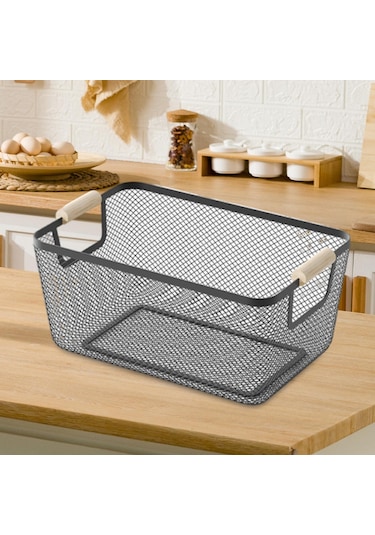 Suntek Ahşap Saplı Metal Tel Saklama Sepeti Makyaj Düzenleme Siyah