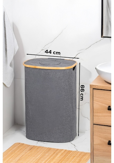 Porsima Mio-101 Bambu Banyo Kirli Çamaşır Sepeti Banyo Düzenleyici Sepet 44x66 Cm Renkli