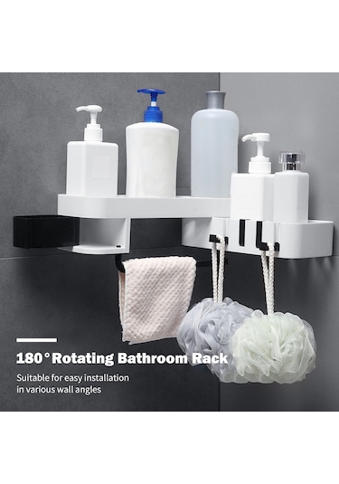 Banyo Köşe Rafı Delme Gerektirmeyen Duvara Monte Depolama Rafı Tutucu Kancalı Dolaplar