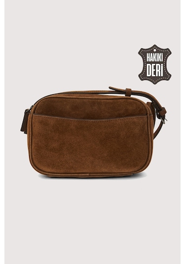 Hakiki Deri Kadın Çapraz Omuz Çantası Taba Süet Smr8975 Taba Süet