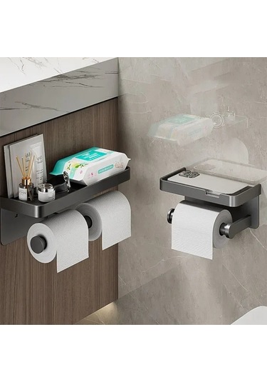 Ruicoo Dayanıklı Alüminyum Tuvalet Kağıdı Askısı - 10 Kg Taşıma Kapasiteli Gri