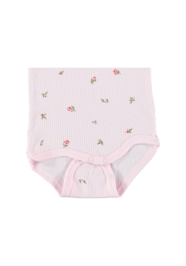 Çiçek Baskılı %100 Pamuklu Kız Bebek Zıbın Body Pembe