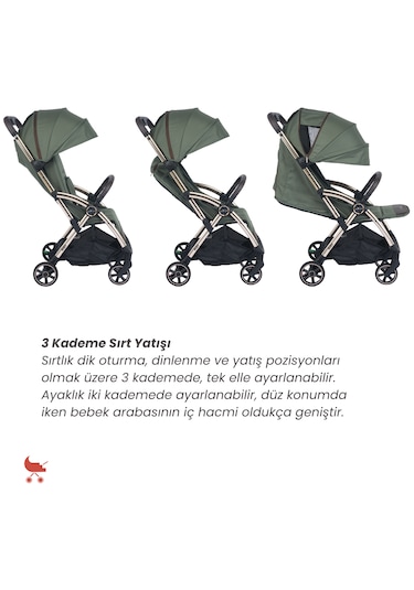 Merkür Bebe Ruby Otomatik Katlanan Kabin Boy Bebek Arabası Yeşil