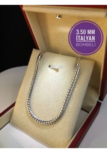 3.5mm İtalyan Bombeli Zincir 925 Gümüş Işıklı Kutuda Sevgiliye Eşe Babaya Hediye Kolye