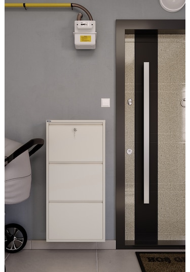 Ceha Kilitli 3'lü Metal Ayakkabılık - Krem K.AYK-3 /AB1013/KL
