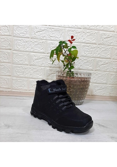 Black Sea 542 Siyah-siyah Kürklü Fermuarlı Cırtlı Erkek Çocuk Bot 001