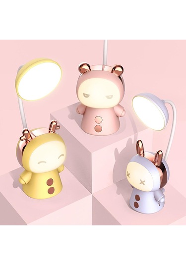 Sarı Karikatür Usb Şarj Edilebilir Masa Lambası Çift Işıklı Led Lamba Öğrenci Çocuk Odası Okuma Masası Lambası Gece Lambası