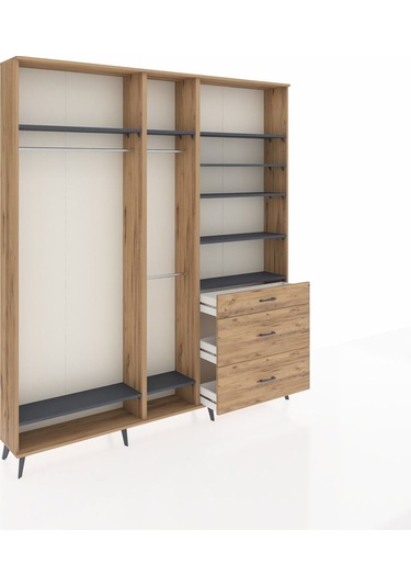 Arges Dolap 9 Raflı 3 Çekmeceli 3 Askılı 220x30x243 Çam-antrasit/çam Antrasıt/atlas Çam